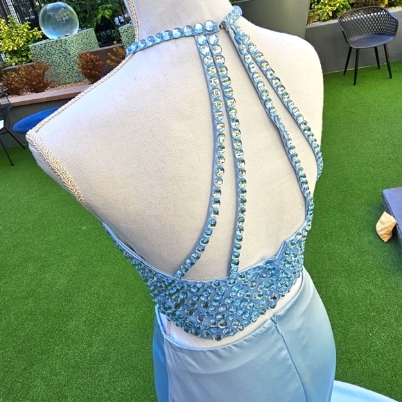 Sherri Hill Crystal Halter Gown Set ✦ Light Blue 2‑Piece Prom Dress w/ Train ✦ 4 - Picture 11 of 17